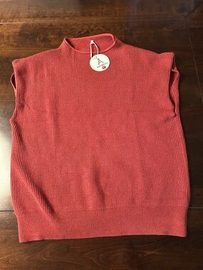 Sleeveless Ribbed Knit Top - Rust Coral